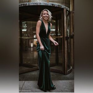 BHLDN Emerald Velvet Dress